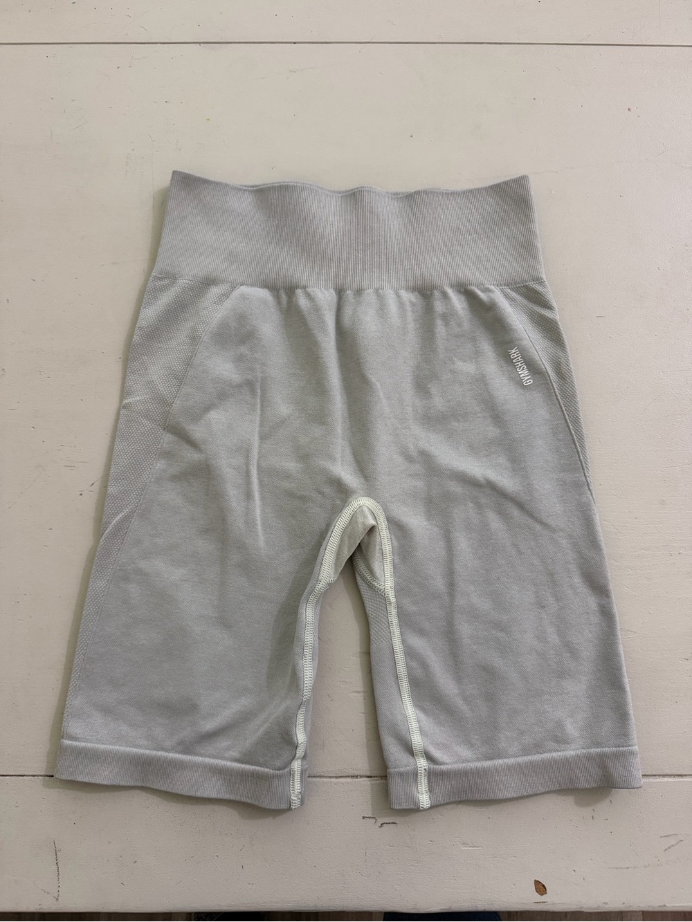 Gymshark Women Light Gray High-Waist Bike Shorts with Subtle Stitch Detail